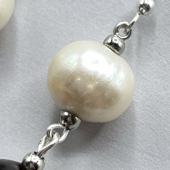 Artisan 925 Sterling Silver Pearl Murano Wedding Cake Beaded Dangle Earrings - Picture 4 of 7